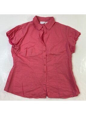 Harvé Benard Womens Pink Salmon Solid Linen Blend Button-Up Shirt Top Size Large